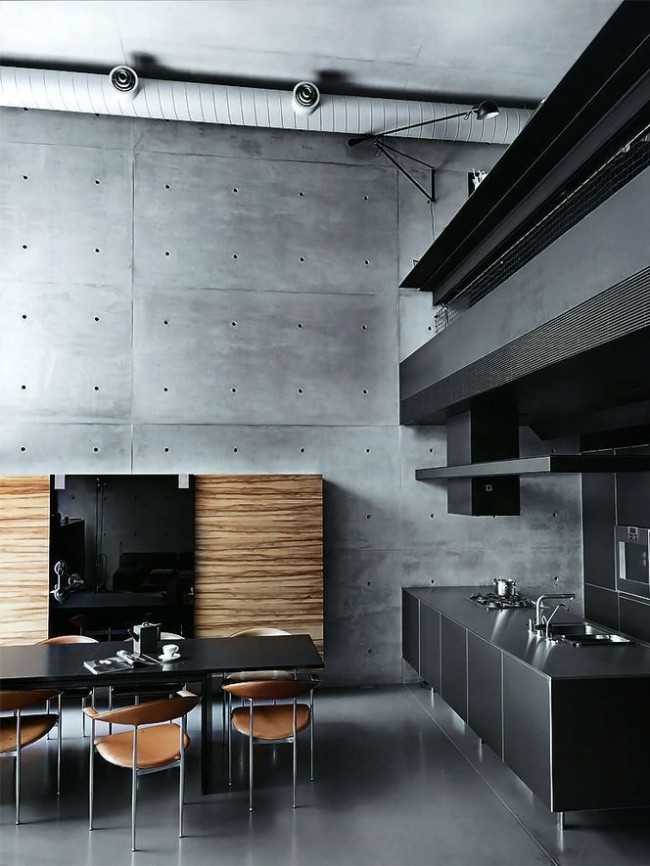 Лофт интерьер кухни с элементами хай-тека