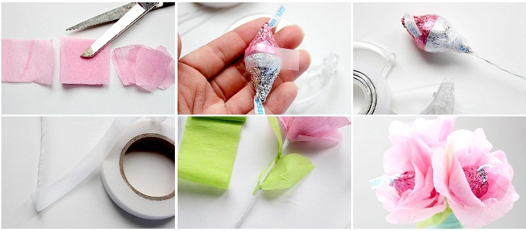 Создание бумажного цветка с конфетой внутри 
