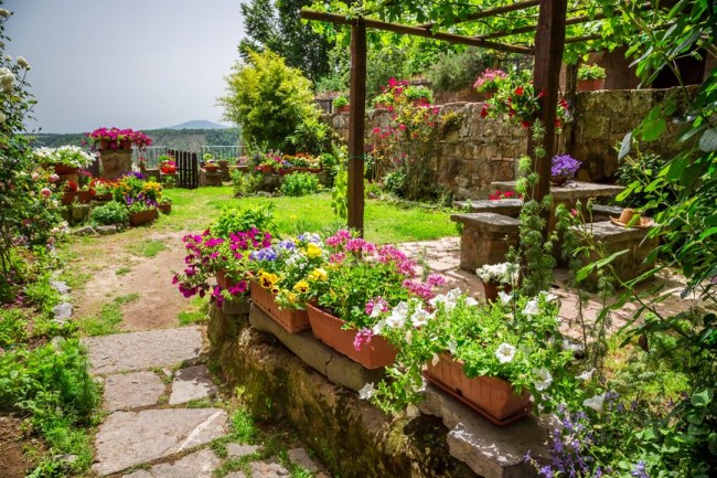 Яркий сад в средиземноморском стиле