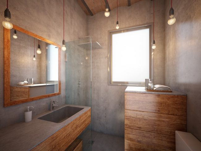 Стильный интерьер маленькой ванной в стиле лофт