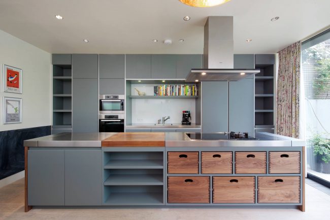 Серый цвет в дизайне мебели кухонных шкафов