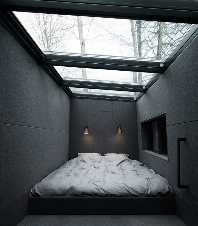 Интерьер спальни дачного домика от Vipp Shelter