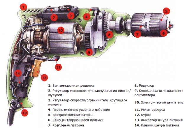 Строение шуруповерта аналогичное со строением электрической дрели Строение шуруповерта аналогичное со строением электрической дрели