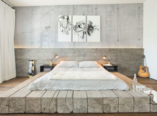 Черно-белая абстракция в спальне в стиле лофт