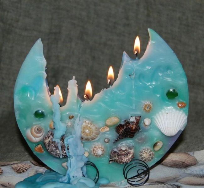 Необычная круглая свеча своими руками в пляжном стиле