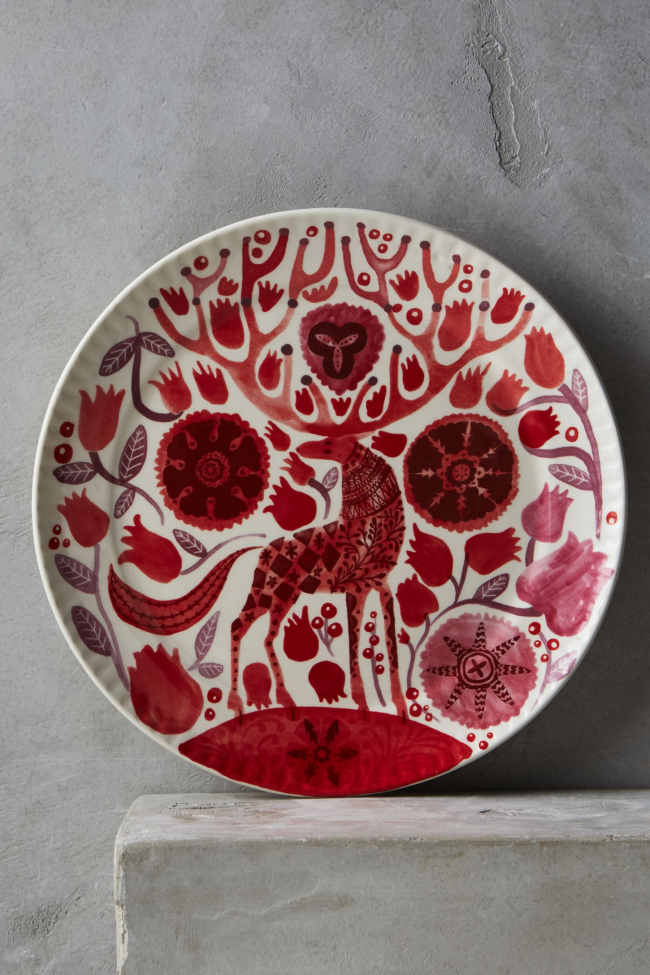 Яркая пирожковая керамическая тарелка с росписью ручной работы в красных тонах