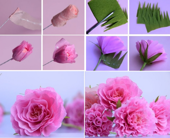 Процесс изготовления красивых бумажных роз своими руками