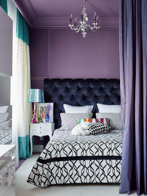 Бело-фиолетовая спальня Обзор стильных интерьеров 2021