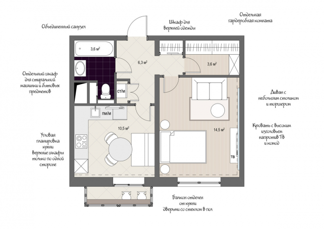 Схема расположения предметов в квартире на 38 кв. м.