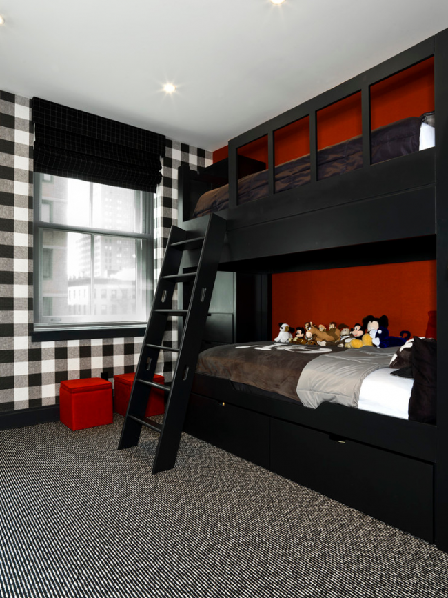 Детская комната в черно-бело-красных тонах