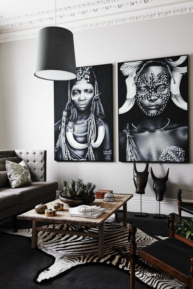 Африканские мотивы в декорациях гостиной комнаты